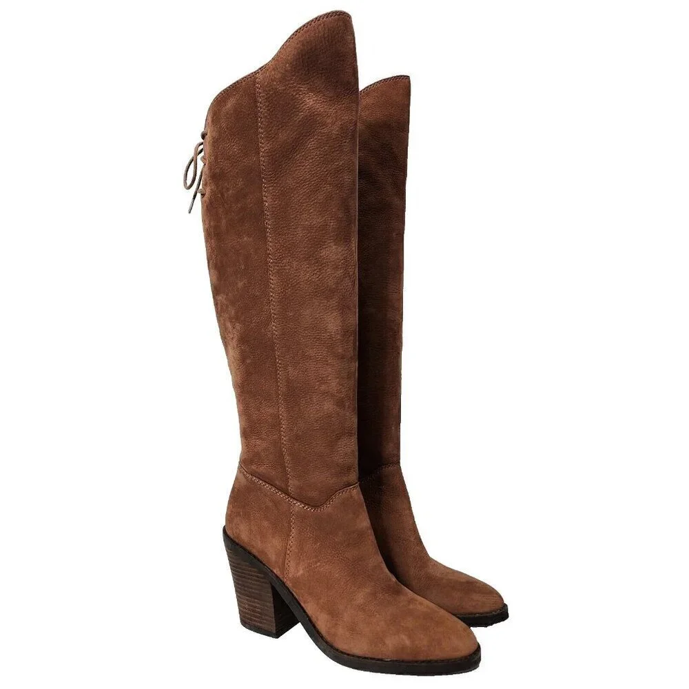 NWOB Lucky Brand Pembe Brown Leather OTK Over the Knee Riding‎ Boots Women's 7